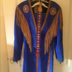 Frontier two piece leather outfit with beaded matching belt.